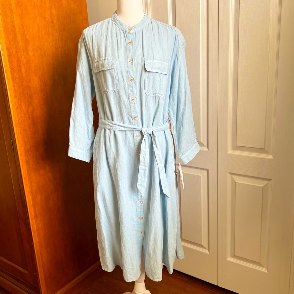 NWT ZARA linen button down midi shirt dress. Size L.